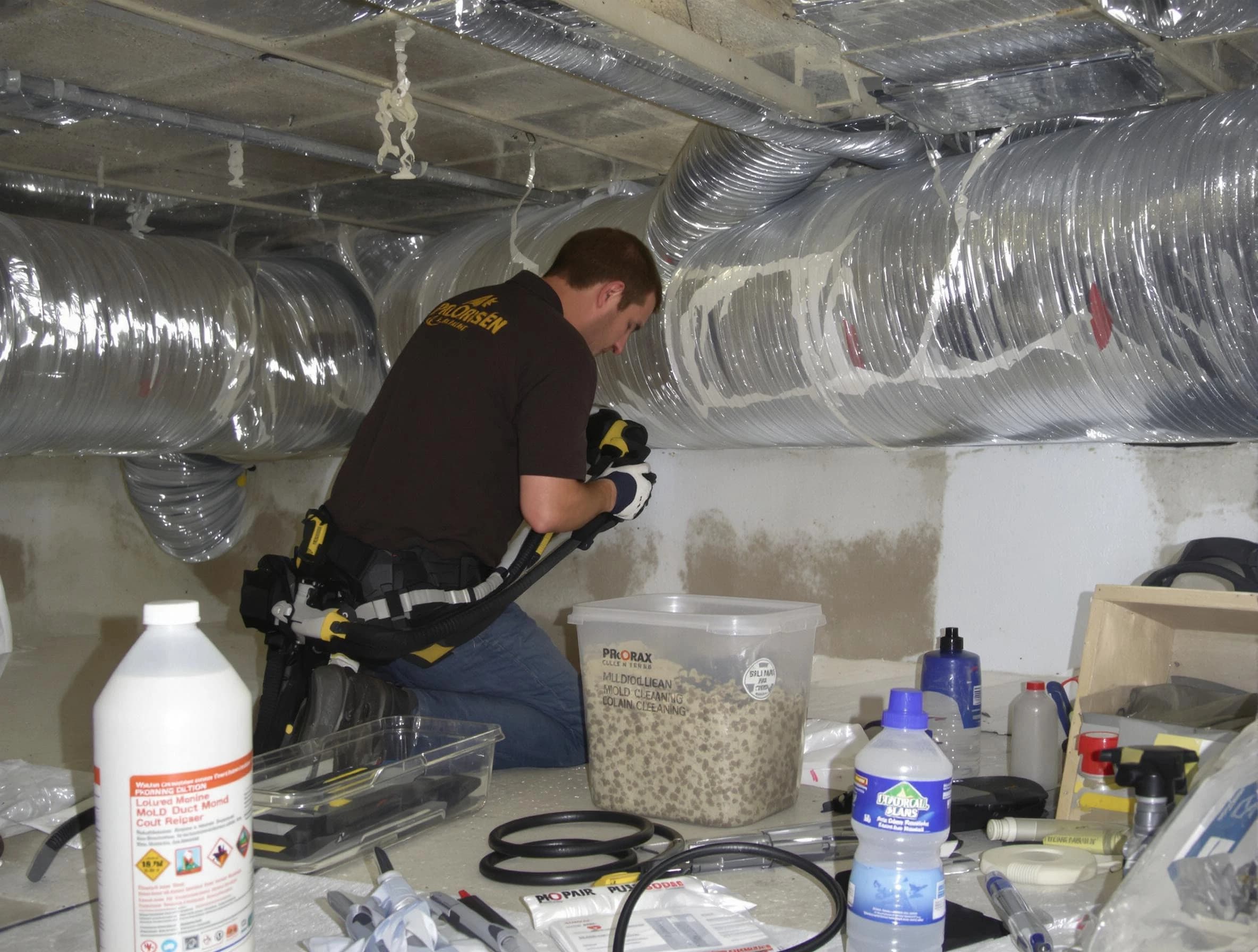 Santa Ana Air Duct Cleaning specialist performing professional mold removal from air ducts in Santa Ana