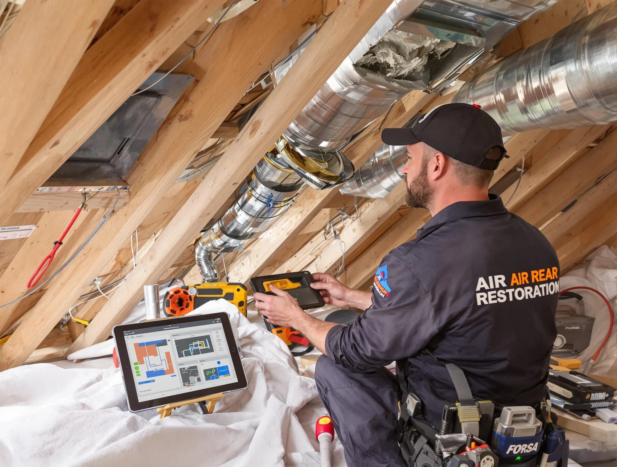 Santa Ana Air Duct Cleaning technician performing precise duct repair work in Santa Ana